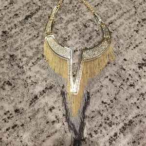 Bcbg max azria deep v gold necklace fringe